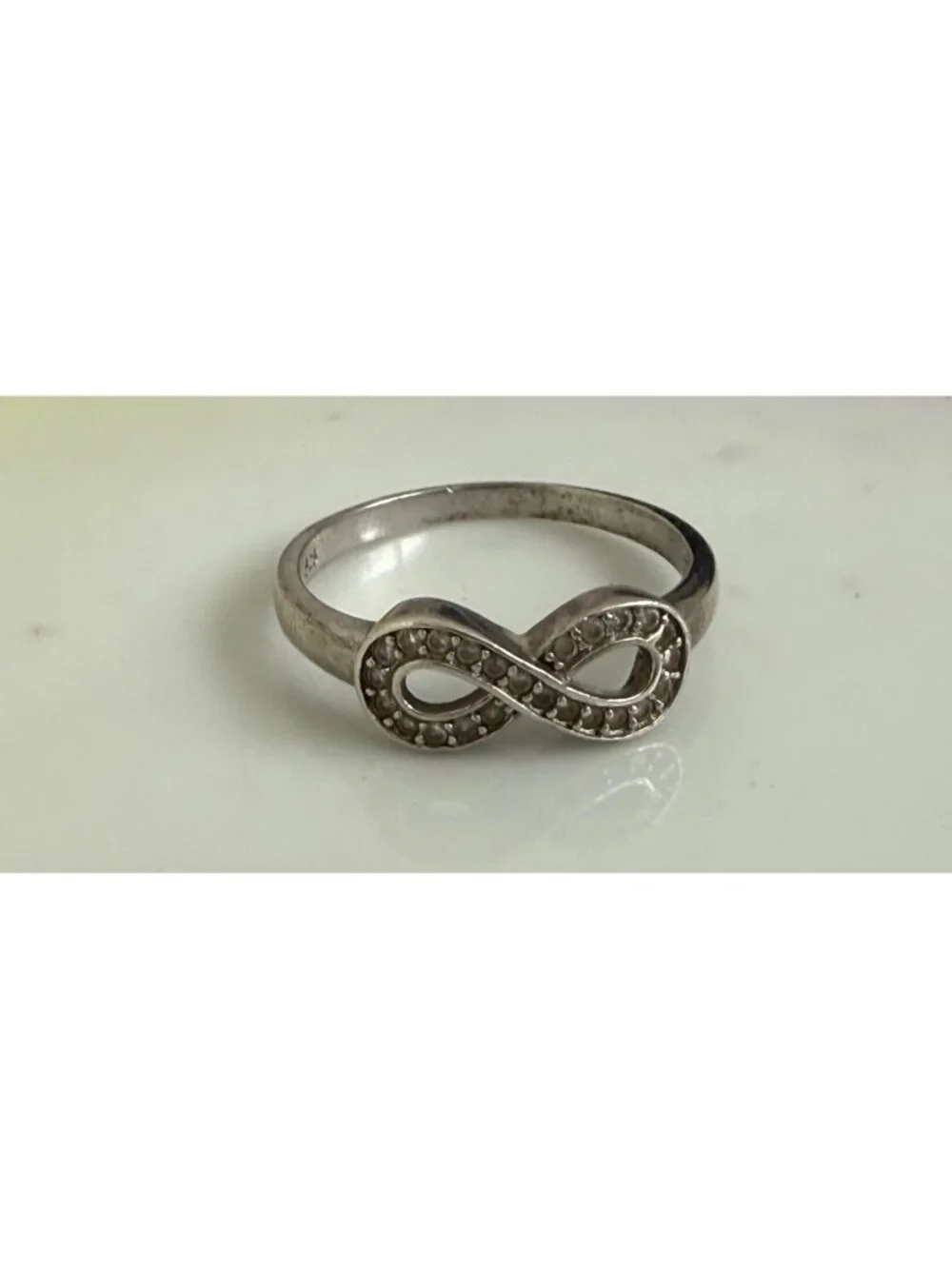 Vintage 90s 925 Silver Infinity RIng Clear Spinel Stones Size 8 3/4 - Picture 6 of 10